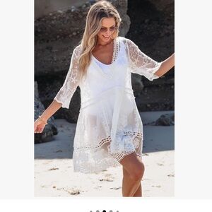 Elegant White Lace Swim Coverup